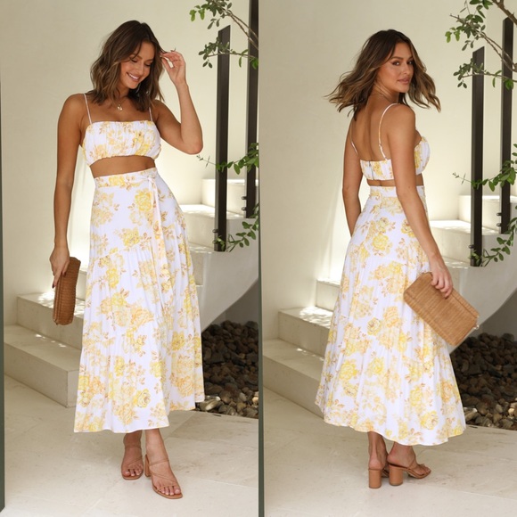 Billy J Dresses & Skirts - BILLY J Saraya White/Yellow Floral Top and Skirt Set